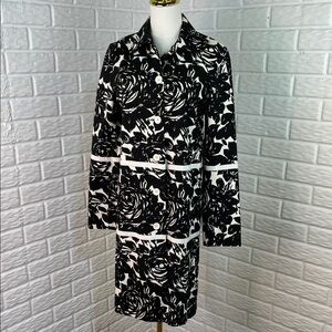 HELEN WANG BLACK AND WHITE 100% SILK CAREER COAT TRIMMED WITH GROSGRAIN SZ 6